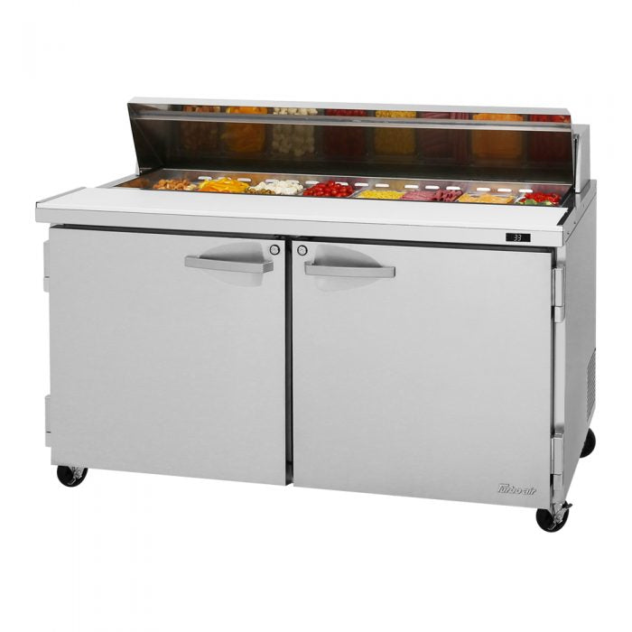 Turbo Air PST-60-N 2 Solid Door Refrigerated Sandwich Prep Table, 16 Cu. Ft.