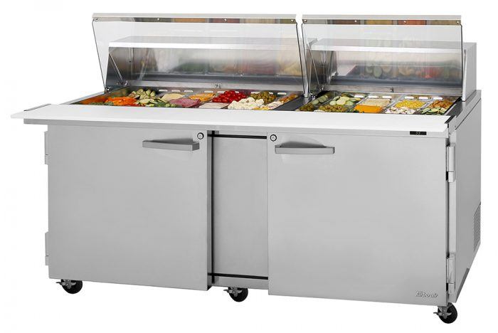 Turbo Air PST-72-30-N-CL 2 Solid Door Mega Top Refrigerated Sandwich Prep Table, Clear Lid, 23 Cu. Ft.