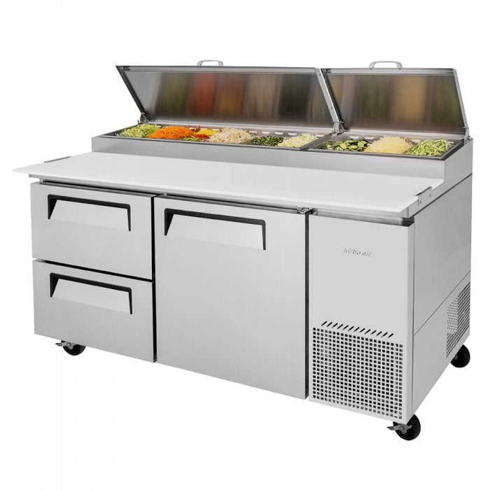 Turbo Air TPR-67SD-D2-N 1 Solid Door and 2 Drawer Refrigerated Pizza Prep Table