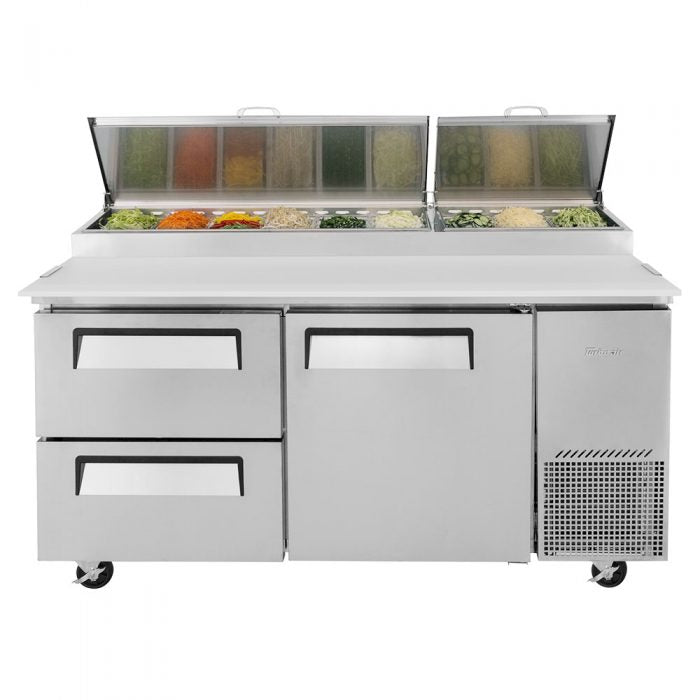 Turbo Air TPR-67SD-D2-N 1 Solid Door and 2 Drawer Refrigerated Pizza Prep Table