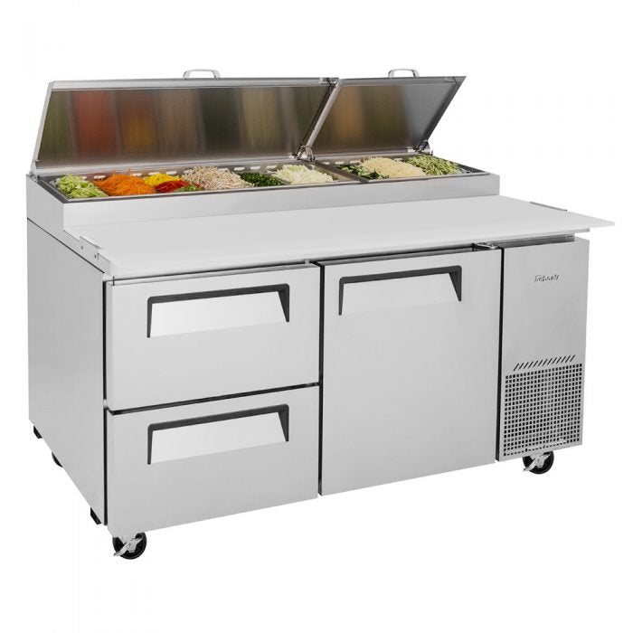 Turbo Air TPR-67SD-D2-N 1 Solid Door and 2 Drawer Refrigerated Pizza Prep Table