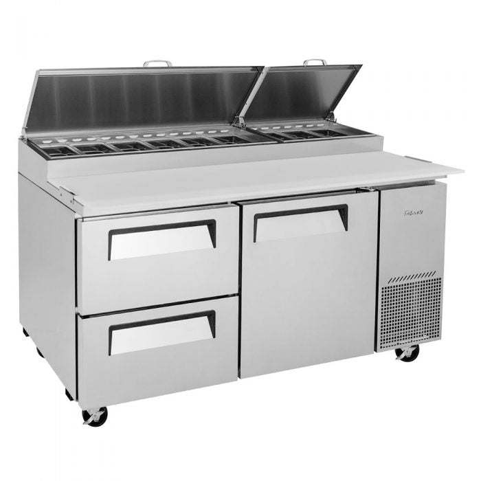 Turbo Air TPR-67SD-D2-N 1 Solid Door and 2 Drawer Refrigerated Pizza Prep Table