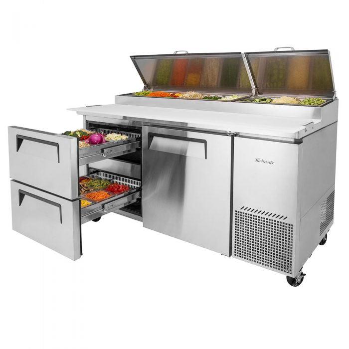 Turbo Air TPR-67SD-D2-N 1 Solid Door and 2 Drawer Refrigerated Pizza Prep Table