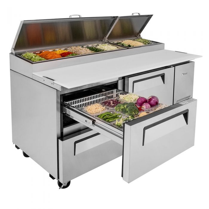 Turbo Air TPR-67SD-D2-N 1 Solid Door and 2 Drawer Refrigerated Pizza Prep Table