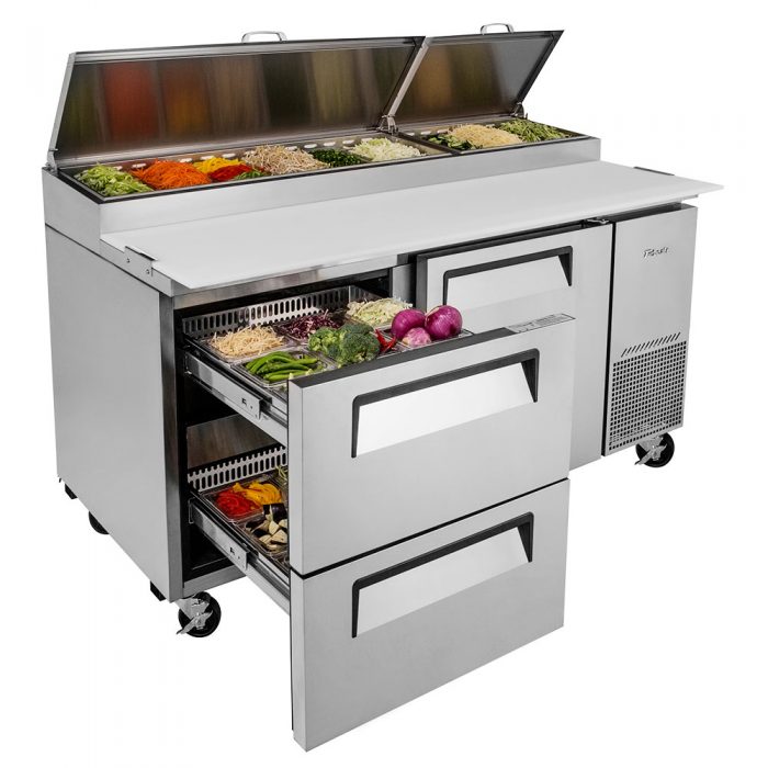 Turbo Air TPR-67SD-D2-N 1 Solid Door and 2 Drawer Refrigerated Pizza Prep Table