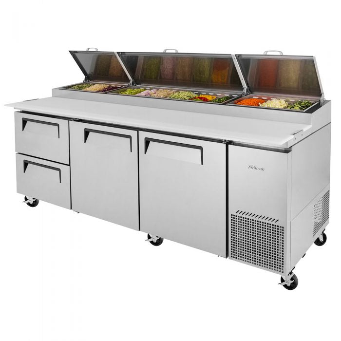 Turbo Air TPR-93SD-D2-N 2 Solid Door and 2 Drawer Refrigerated Pizza Prep Table
