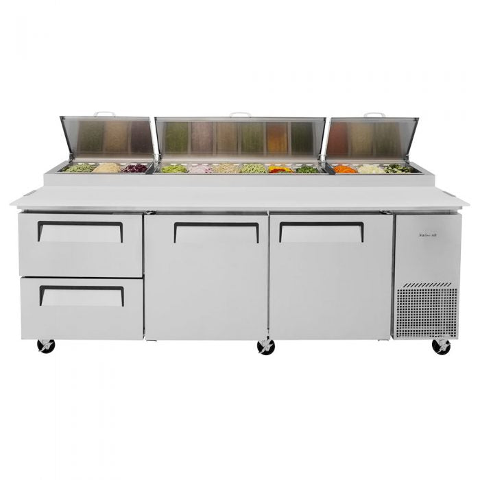 Turbo Air TPR-93SD-D2-N 2 Solid Door and 2 Drawer Refrigerated Pizza Prep Table