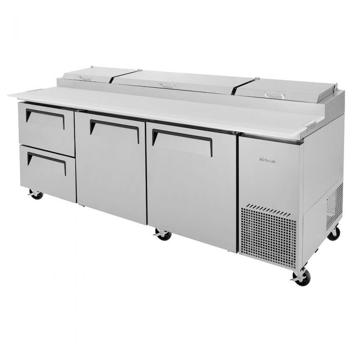 Turbo Air TPR-93SD-D2-N 2 Solid Door and 2 Drawer Refrigerated Pizza Prep Table