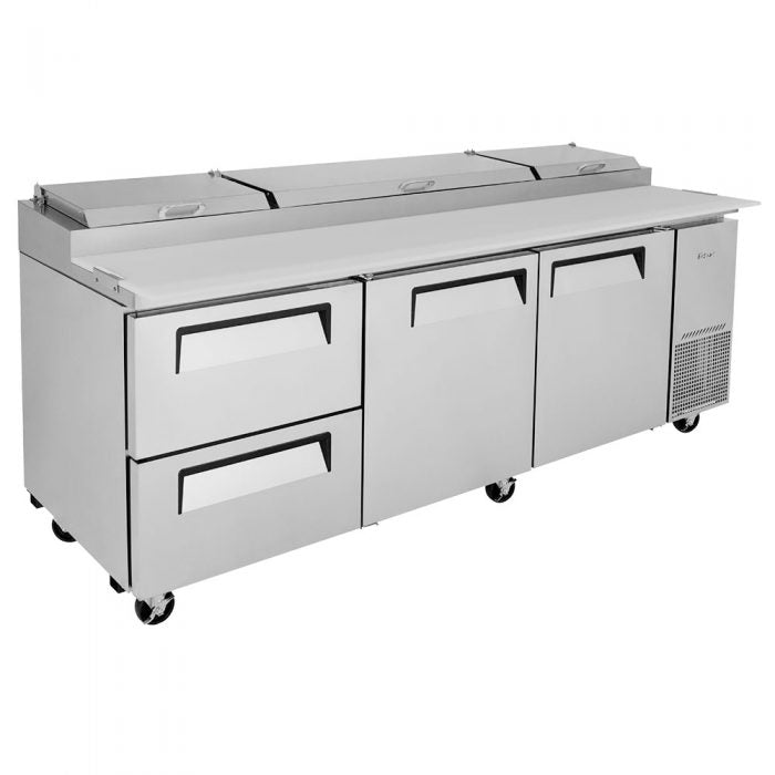 Turbo Air TPR-93SD-D2-N 2 Solid Door and 2 Drawer Refrigerated Pizza Prep Table