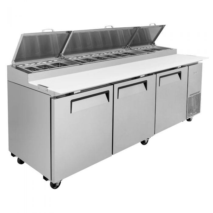 Turbo Air TPR-93SD-N 3 Solid Door Refrigerated Pizza Prep Table, 31 Cu. Ft.