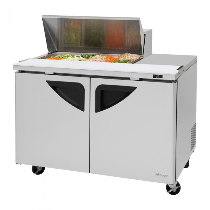Turbo Air TST-48SD-08S-N 2 Solid Door Refrigerated Sandwich Prep Table 28" Salad Hood, 15 Cu. Ft.
