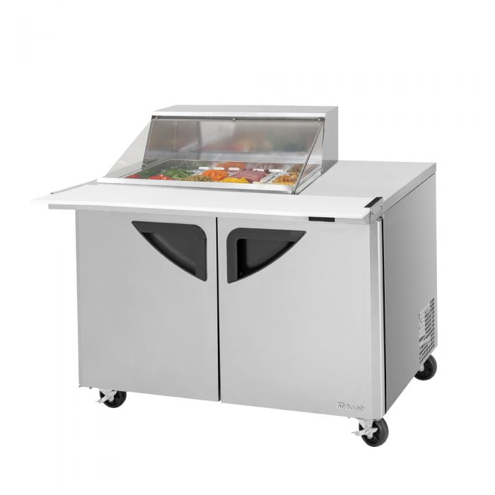 Turbo Air TST-48SD-12M-N-CL 2 Solid Door  Mega Top Refrigerated Sandwich Prep Table 28" Mega, Clear Lid, 15 Cu. Ft.