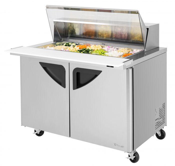 Turbo Air TST-48SD-18-N-CL 2 Solid Door  Mega Top Refrigerated Sandwich Prep Table, Clear Lid, 15 Cu. Ft.