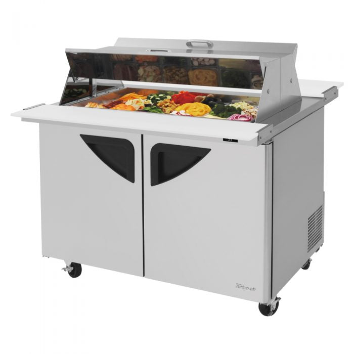 Turbo Air TST-48SD-18-N-DS 2 Solid Door  Mega Top Refrigerated Sandwich Prep Table, Dual Sided, 15 Cu. Ft.
