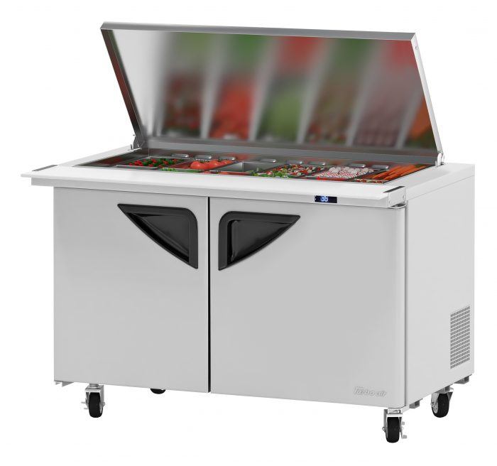 Turbo Air TST-48SD-18-N-FL 2 Solid Door Refrigerated Sandwich Prep Table Flat Lid, 15 Cu. Ft.