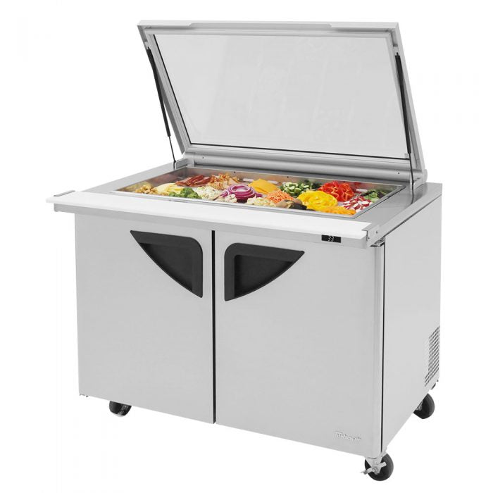 Turbo Air TST-48SD-18-N-GL 2 Solid Door  Mega Top Refrigerated Sandwich Prep Table with Glass Lid