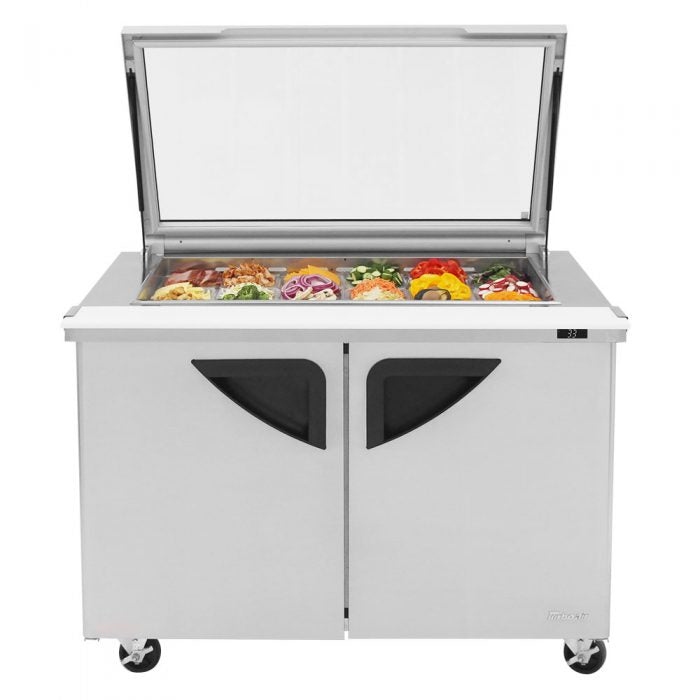 Turbo Air TST-48SD-18-N-GL 2 Solid Door  Mega Top Refrigerated Sandwich Prep Table with Glass Lid