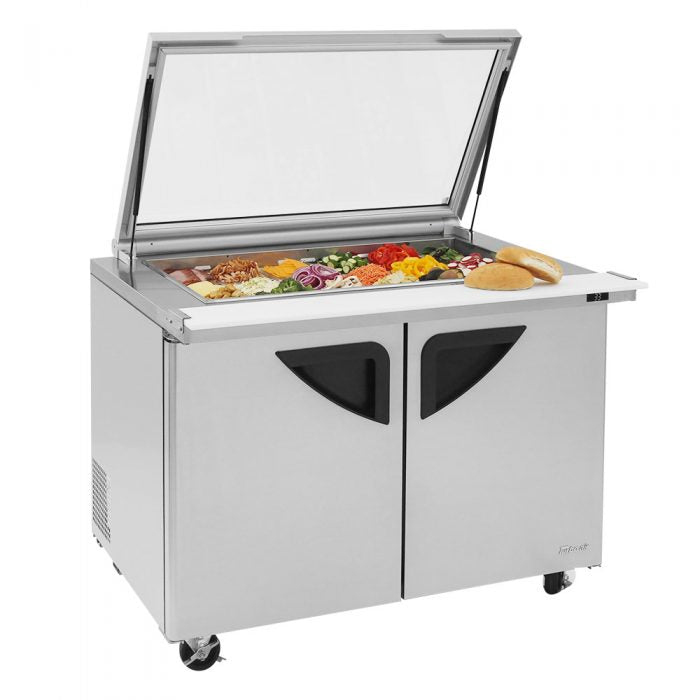 Turbo Air TST-48SD-18-N-GL 2 Solid Door  Mega Top Refrigerated Sandwich Prep Table with Glass Lid