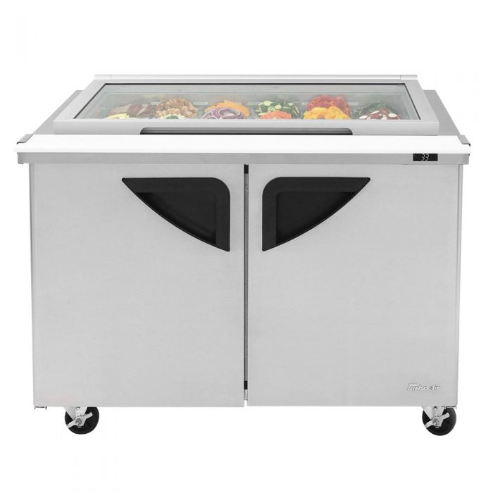 Turbo Air TST-48SD-18-N-GL 2 Solid Door  Mega Top Refrigerated Sandwich Prep Table with Glass Lid