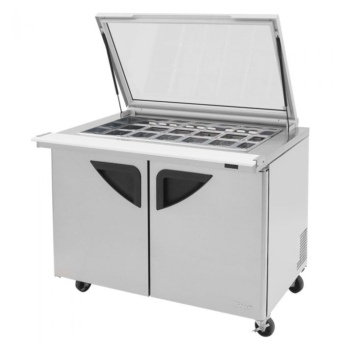 Turbo Air TST-48SD-18-N-GL 2 Solid Door  Mega Top Refrigerated Sandwich Prep Table with Glass Lid