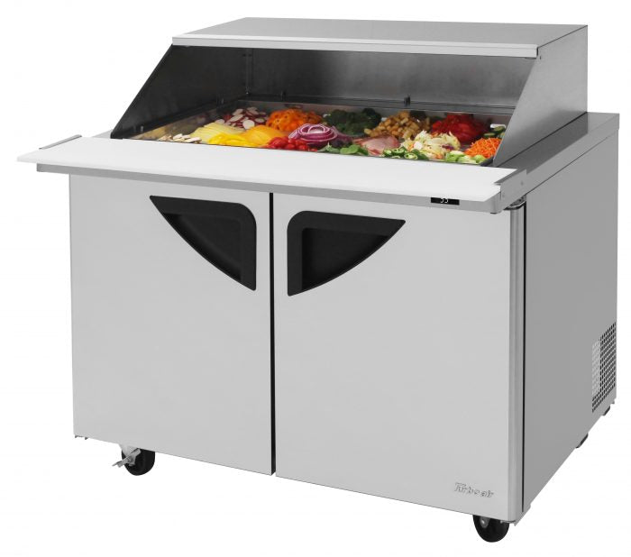 Turbo Air TST-48SD-18-N-SL 2 Solid Door  Mega Top Refrigerated Sandwich Prep Table with Removable Slide Back Lid