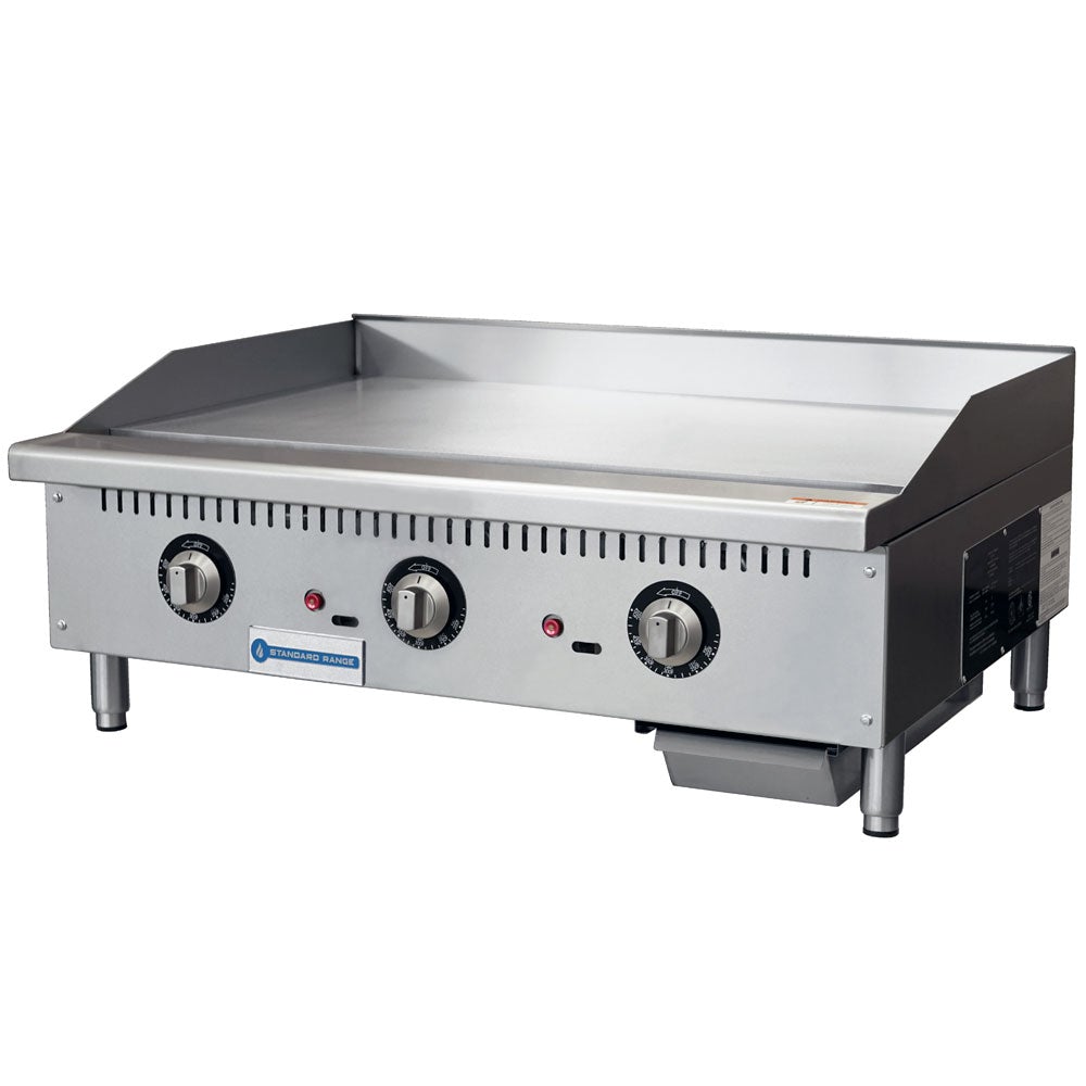 Standard Range SR-G36-T 36" Commercial Countertop 3 Burner Gas Griddle with Thermostatic Control, 90,000 BTU