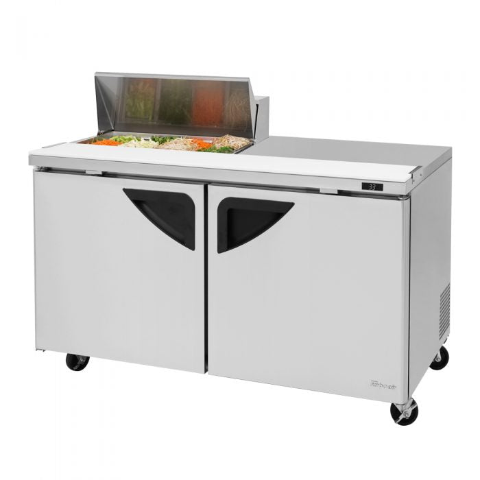 Turbo Air TST-60SD-08S-N 2 Solid Door Refrigerated Sandwich Prep Table 28" Salad Hood, 19 Cu. Ft.