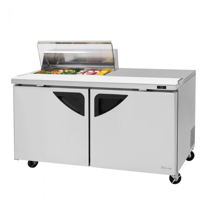 Turbo Air TST-60SD-08S-N-CL 2 Solid Door Refrigerated Sandwich Prep Table 28, Clear Lid, 19 Cu. Ft.