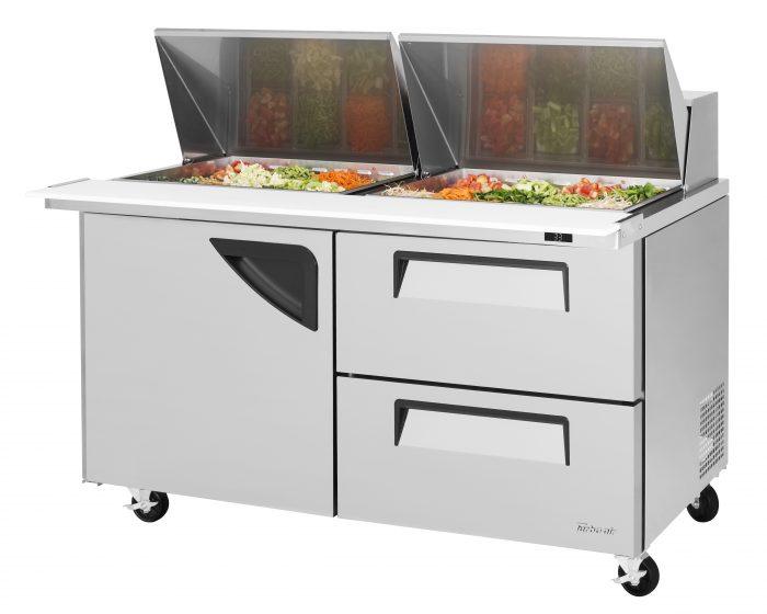 Turbo Air TST-60SD-24-D2-N 1 Solid Door and 2 Drawer Mega Top Refrigerated Sandwich Prep Table, Front Breathing