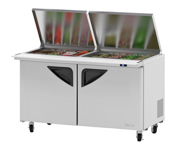 Turbo Air TST-60SD-24-N-FL 2 Solid Door Refrigerated Sandwich Prep Table Flat Lid, 19 Cu. Ft.