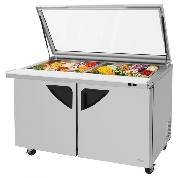 Turbo Air TST-60SD-24-N-GL 2 Solid Door  Mega Top Refrigerated Sandwich Prep Table with Glass Lid, 19 Cu. Ft.