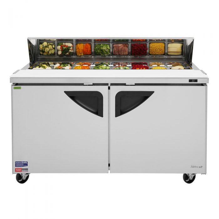 Turbo Air TST-60SD-N 2 Solid Door Refrigerated Sandwich Prep Table, 16 Cu. Ft.