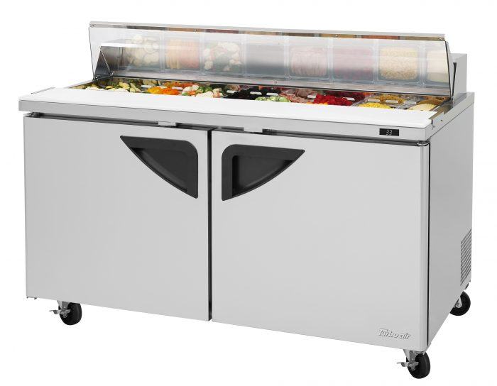 Turbo Air TST-60SD-N-CL 3 Solid Door Refrigerated Sandwich Prep Table, Clear Lid, 16 Cu. Ft.