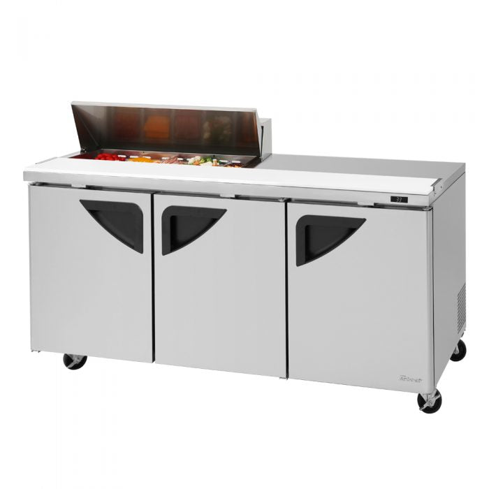 Turbo Air TST-72SD-10S-N 3 Solid Door Refrigerated Sandwich Prep Table, Salad Hood, 23 Cu. Ft.