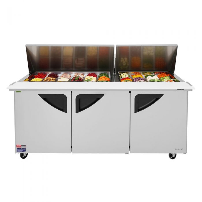 Turbo Air TST-72SD-30-N 3 Solid Door  Mega Top Refrigerated Sandwich Prep Table, 23 Cu. Ft.