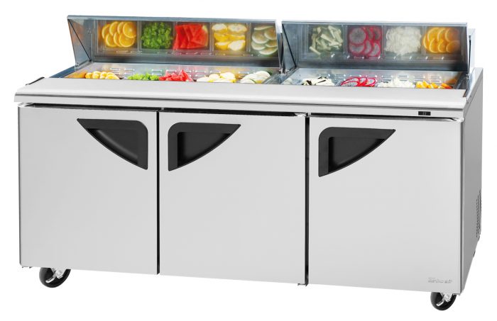 Turbo Air TST-72SD-N 3 Solid Door Refrigerated Sandwich Prep Table, 19 Cu. Ft.