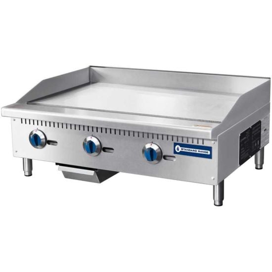 Standard Range SR-G36-M 36" Commercial Countertop 3 Burner Gas Griddle with Manual Control, 90,000 BTU