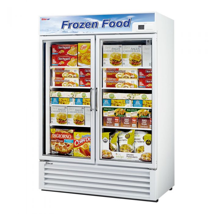 Turbo Air TGF-49F-N 2 Door Swing Style Glass Merchandiser Freezer, White, 39.8 Cu. Ft.