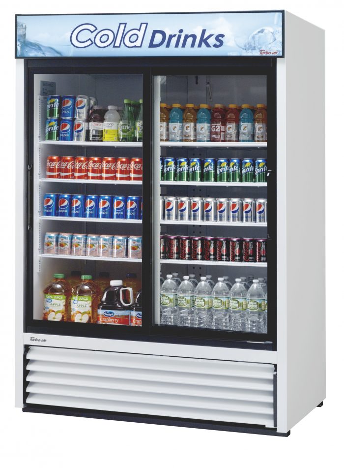 Turbo Air TGM-48R-N 2 Door Sliding Glass Merchandiser Refrigerator, White w/ Black Framed Door, 44 Cu. Ft.