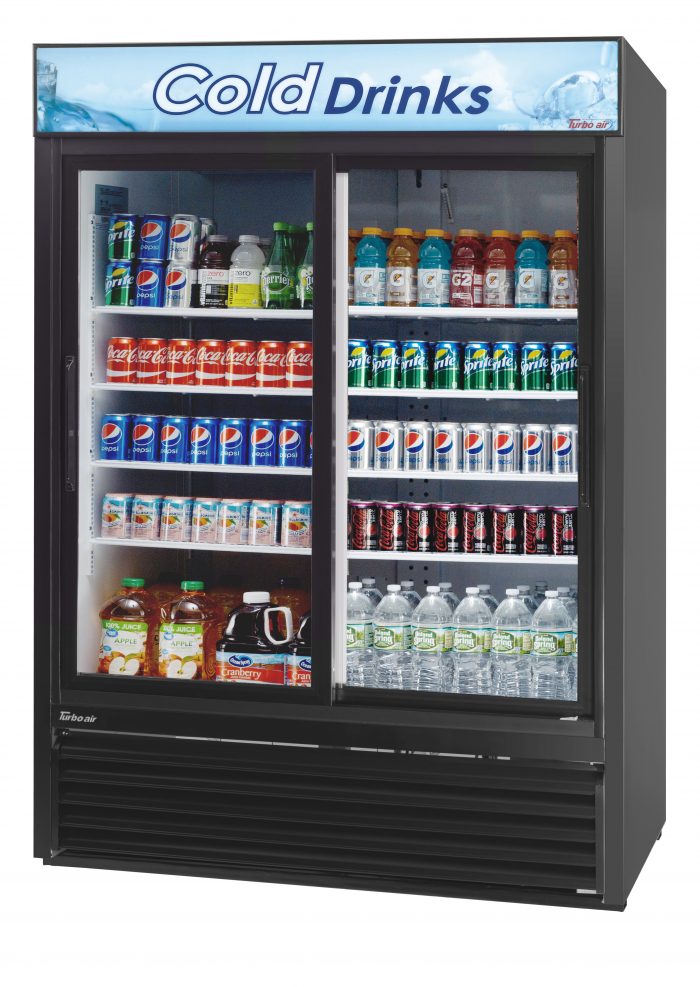 Turbo Air TGM-48R-N 2 Door Sliding Glass Merchandiser Refrigerator, White w/ Black Framed Door, 44 Cu. Ft.