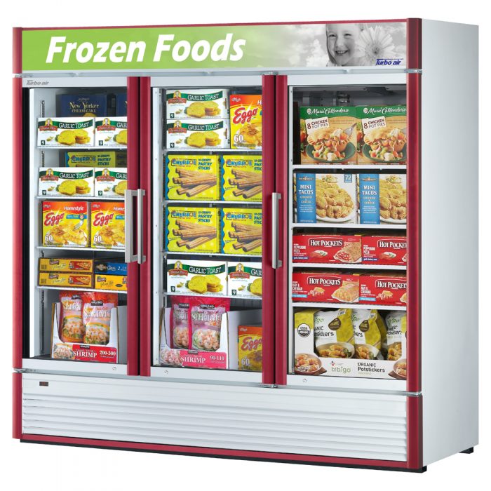 Turbo Air TGF-72SD-N 3 Door Swing Glass Merchandiser Freezer, 60.4 Cu. Ft.
