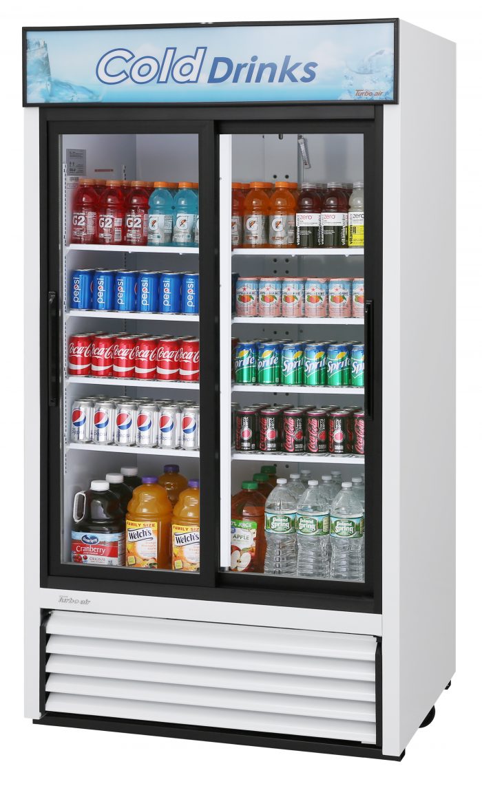 Turbo Air TGM-35R-N 2 Door Sliding Glass Merchandiser Refrigerator, White with Black Framed Door, 29.2 Cu. Ft.