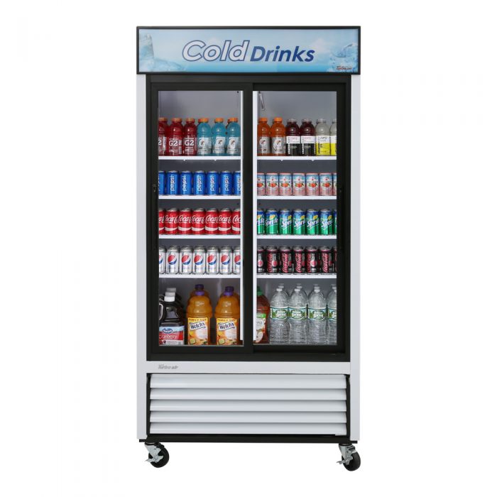 Turbo Air TGM-35R-N 2 Door Sliding Glass Merchandiser Refrigerator, White with Black Framed Door, 29.2 Cu. Ft.