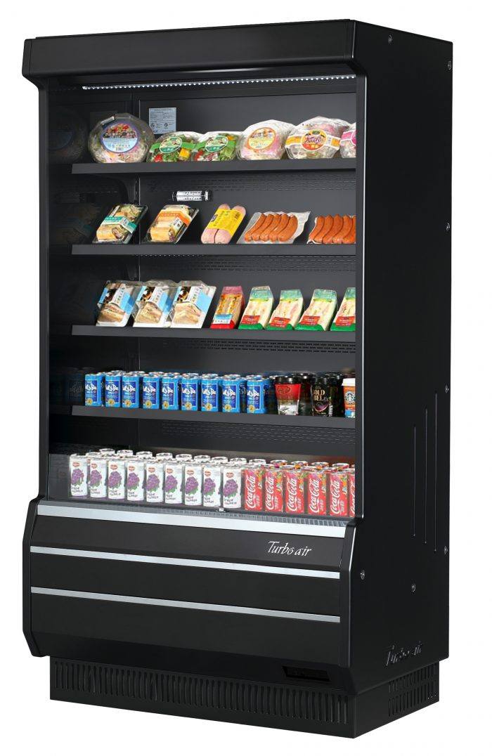 Turbo Air TOM-40B-SP-N 39" Full Size Vertical Open Display Merchandiser, Solid Side Panel, Black, 12.5 Cu. Ft.