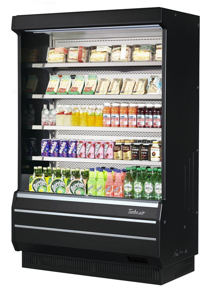 Turbo Air TOM-50B-SP-N 50" Full Size Vertical Open Display Merchandiser, Solid Side Panel, Black, 16.5 Cu. Ft.