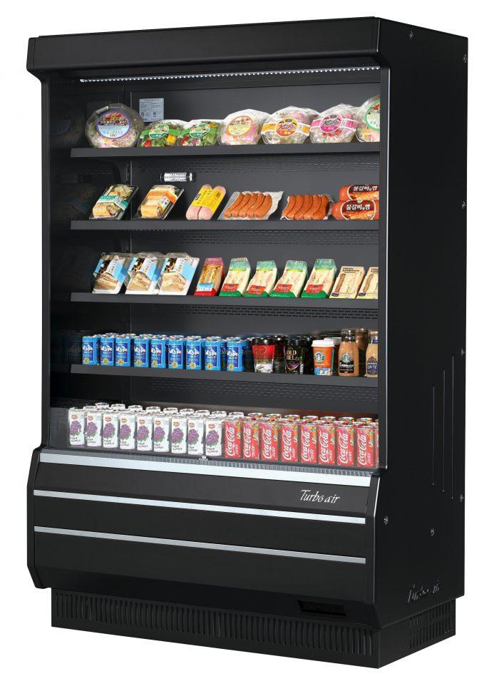Turbo Air TOM-50B-SP-N 50" Full Size Vertical Open Display Merchandiser, Solid Side Panel, Black, 16.5 Cu. Ft.