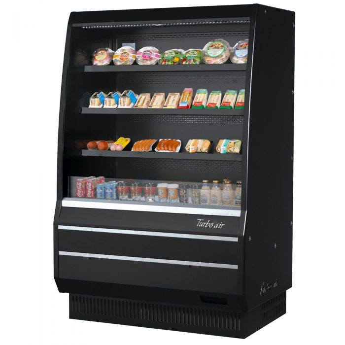 Turbo Air TOM-50MB-SP-N 50" Medium Vertical Open Display Merchandiser, Solid Side Panel, Black, 11.1 Cu. Ft.