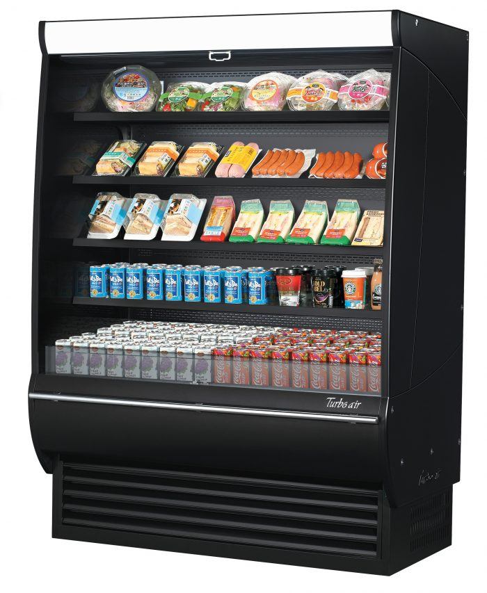 Turbo Air TOM-60DXB-SP-N 60" Extra Deep Vertical Open Display Merchandiser, Solid Side Panel, Black, 18.9 Cu. Ft.