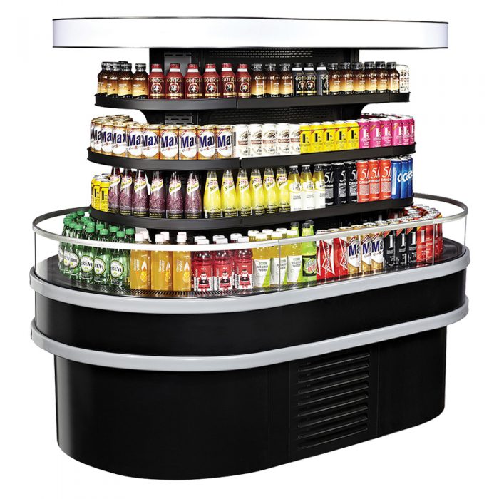 Turbo Air TIOM-20RSRB-N 68" Oval Type Island Display Self-Serve Refrigerated Merchandiser, 20"Half-Round and 20"Square, Black, 19.2 Cu. Ft.