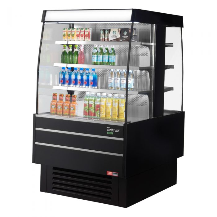Turbo Air TIOM-36SB-N 39-3/8" Square Type Double Island Display Self-Serve Refrigerated Merchandiser, Glass Side Panel - Black, 14.4 Cu. Ft.